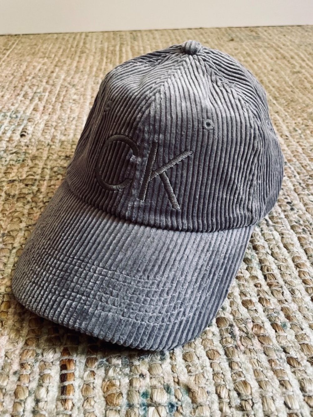 Calvin Klein CK Grey Corduroy Baseball Cap Hat Adjustable Unisex New with Tags